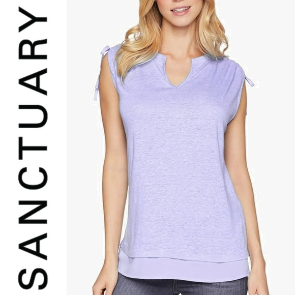 SANCTUARY Nwt Orchid Lilac Sleeveless 100% Linen Notch Neck Lightweigh Top, XL - Picture 1 of 16